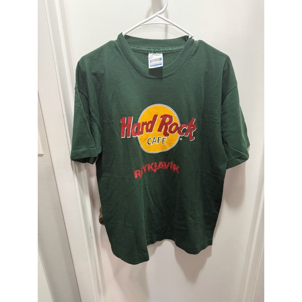 Hard Rock Cafe Men’s L Regular Fit Green Reykjavik Graphic Logo Crew Neck Tee